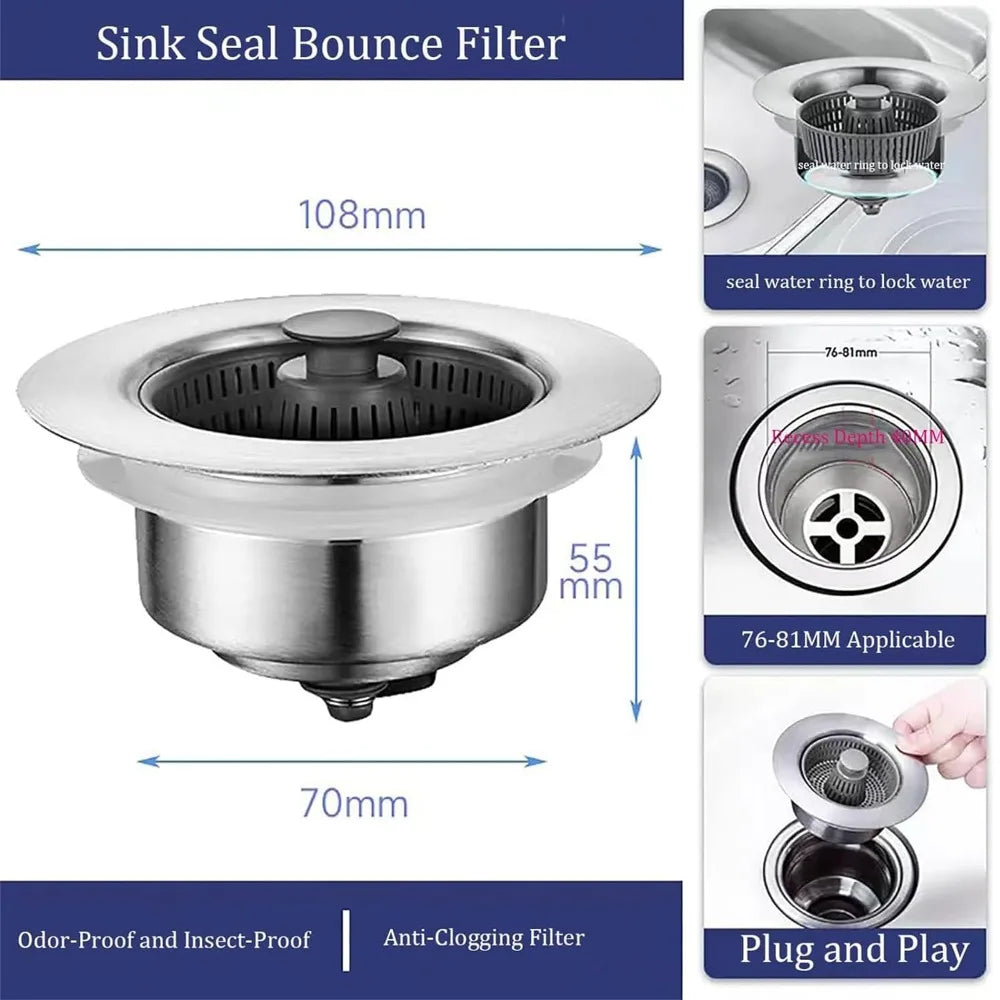 3 in 1 Sink Strainer Kitchen Tool