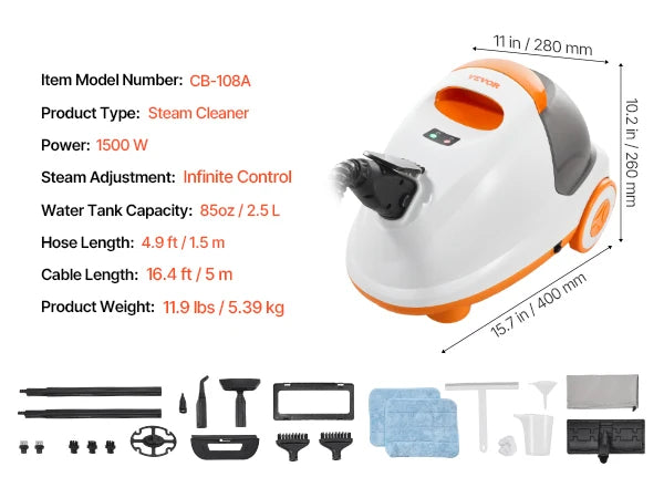 SucceBuy Steam Cleaner Multipurpose Powerful Steamer w/ 84.55oz Tank & Portable Handle for Grout Tile Floors Appliances Home Car